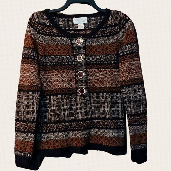Chadwicks Black and Brown Patterned Sweater - Picture 1 of 10